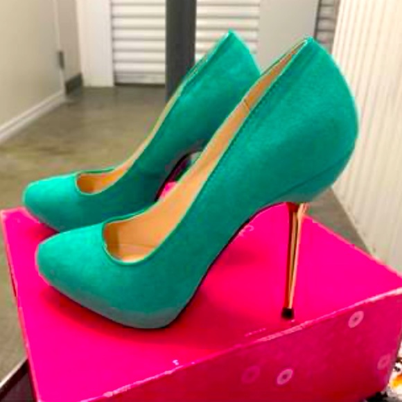 Green turquoise gold heels new shoe dazzle size 6 - Picture 1 of 4